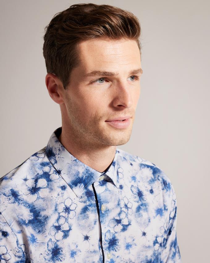 Chemises Ted Baker Watercolour Floral Long Sleeve Cotton Bleu Marine Homme | JFJ-30979697